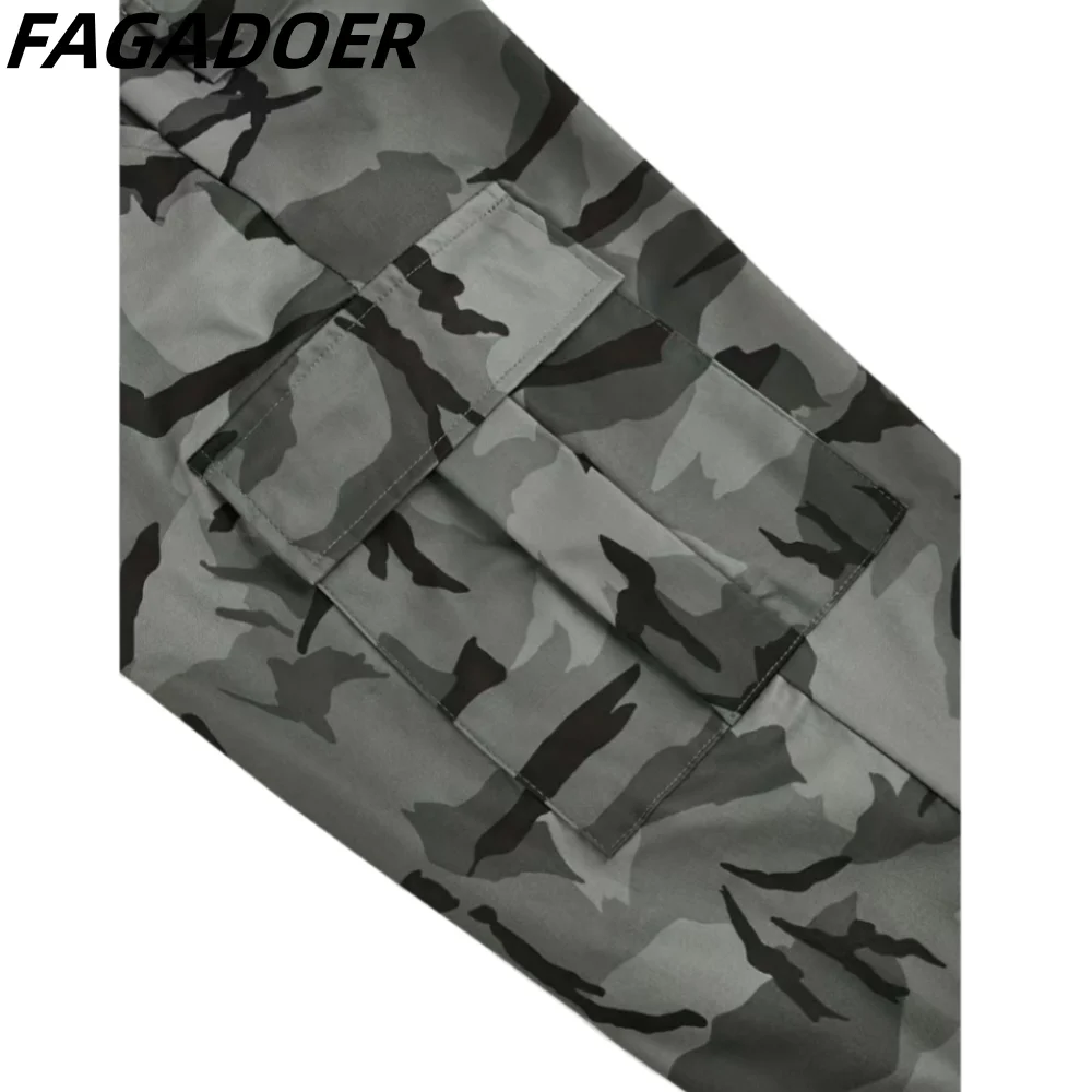 FAGADOER Fashion Camouflage Printing Cargo Pants Women High Waist Pocket Straight Trousers Autumn Casual Sporty Matching Bottoms