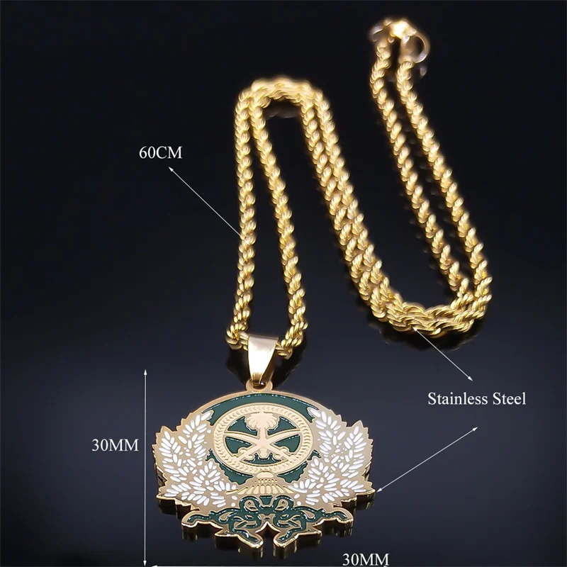 Saudi Arabia Badge Flag National Emblem Symbol Pendant Necklace Stainless Steel Kingdom of Saudi Arabia Necklaces Jewelry N6287S