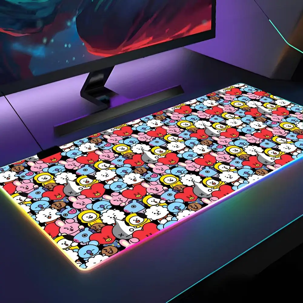 

Милый мультяшный коврик для мыши B-BT21, коврик для мыши с RGB подсветкой, коврик для мыши для ноутбука, геймера, компьютерный стол, игровые аксессуары
