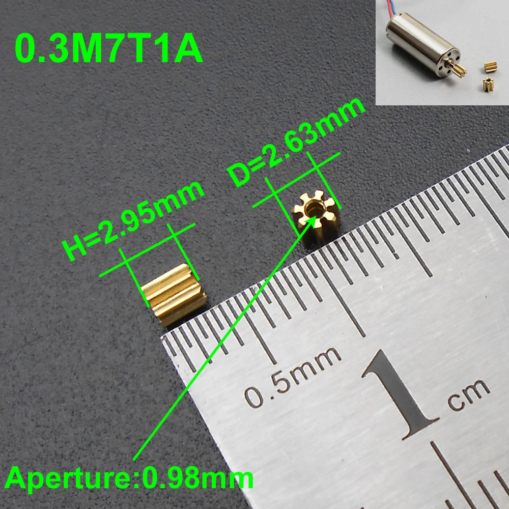 20Pcs/Lot 0.3M7T1A 71A Brass Gear 0.3 Modulus 7T 1MM Bore Aperture 0.98MM 1A Tight Fit 2.7MM X 2.98MM 7 Teeth Copper Metal Model