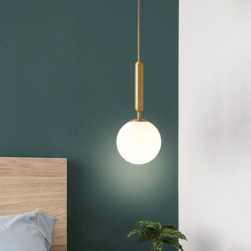 Modern LED Glass Pendant Light, Milk Ball Chandelier, Teto Pendurado Lâmpada, Latão Luz, Quarto, Jantar, Escadas, Sala de estar, Decoração