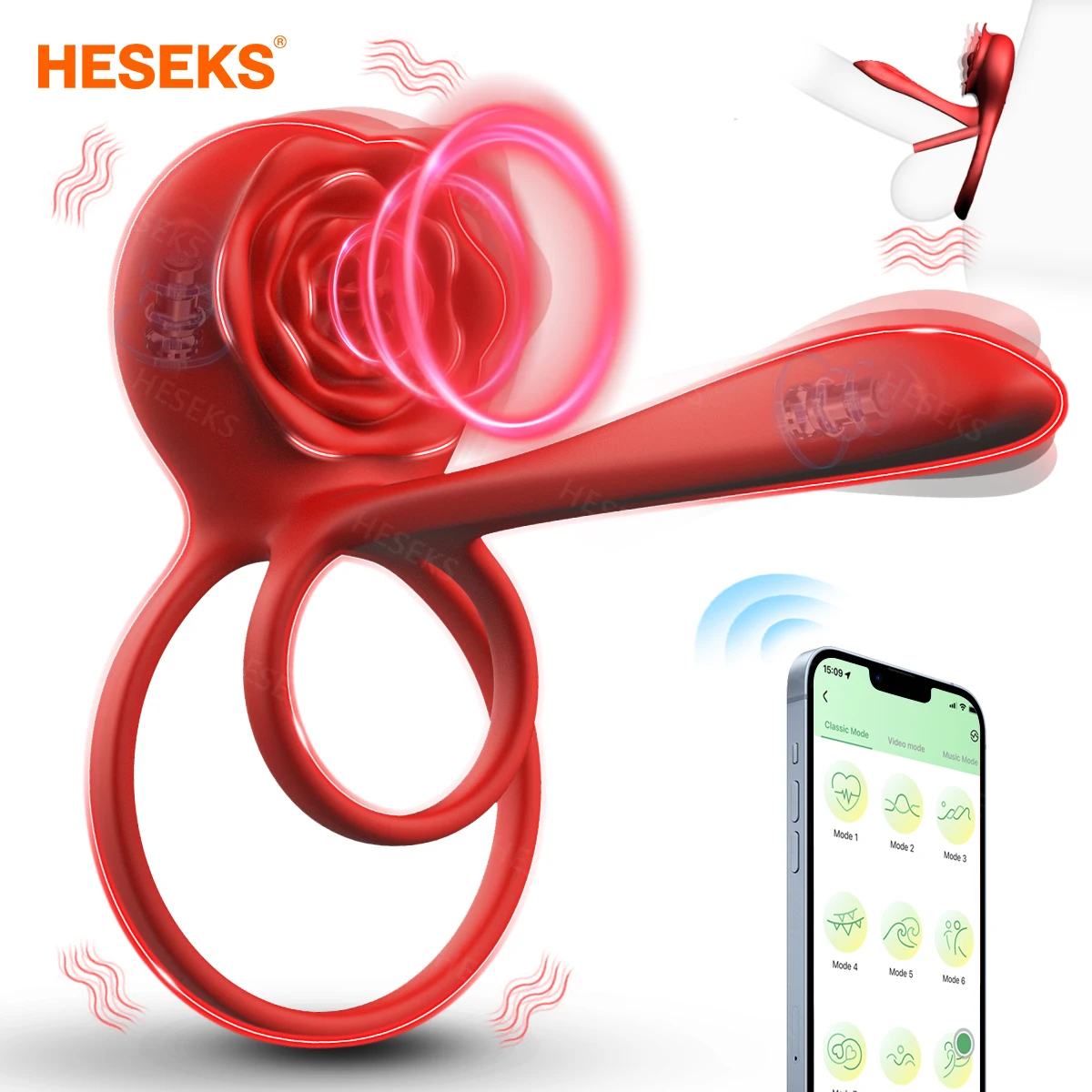 HESEKS Rose Vibrating Cock Ring Vibration Penis Ring Penis Vibrators G-spot Clitoral Stimulator Adult Couples Sex Toy for Men 18