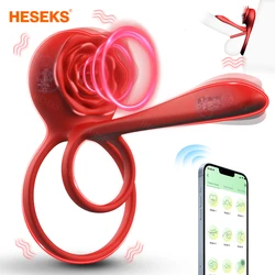 HESEKS Rose Vibrating Cock Ring Vibration Penis Ring Penis Vibrators G-spot Clitoral Stimulator Adult Couples Sex Toy for Men 18