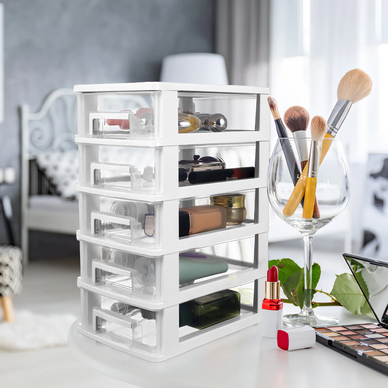 

Multi-Deck Drawer Storage Cabinet Plastic Box Organizer Desktop Sundries Holder For Office Study Room Living Room