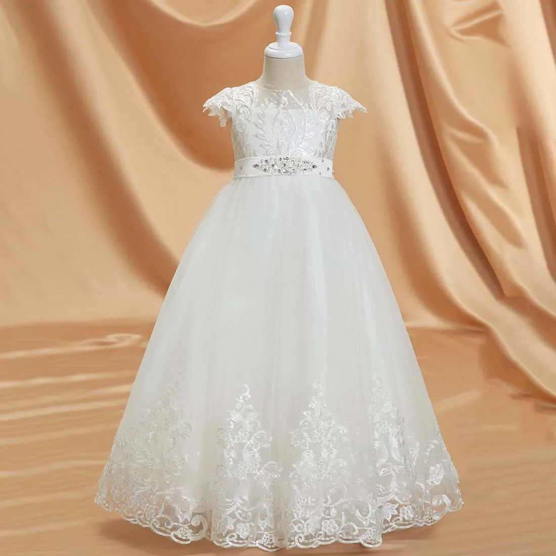 YZYmanualroom Lace Tulle Flower Girl Dress A-line Scoop Floor-Length 2-15T