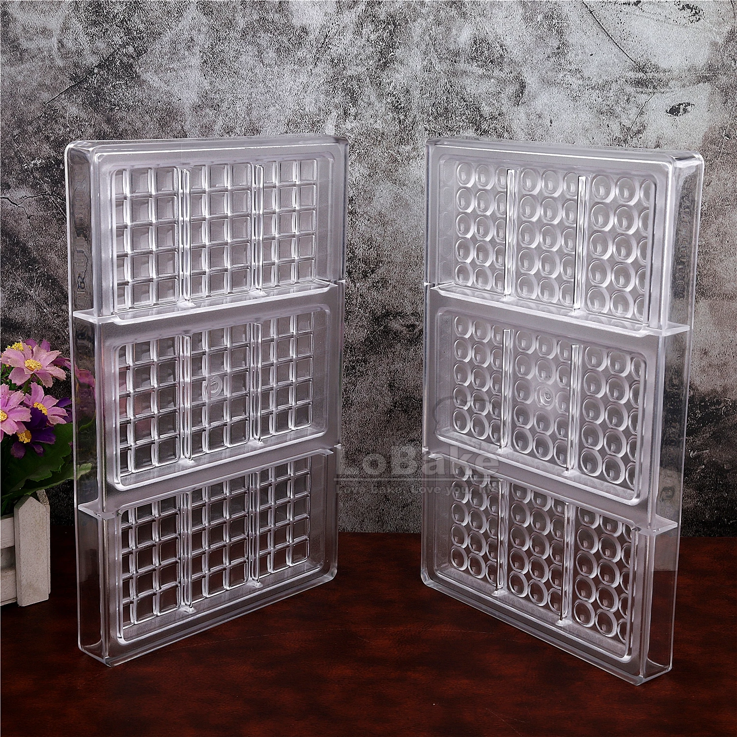 2 Designs 3 Wells Round Square Pattern Checks Rectangle Polycarbonate Chocolate Mold Candy Sugarcraft Making DIY Bakery Supplies