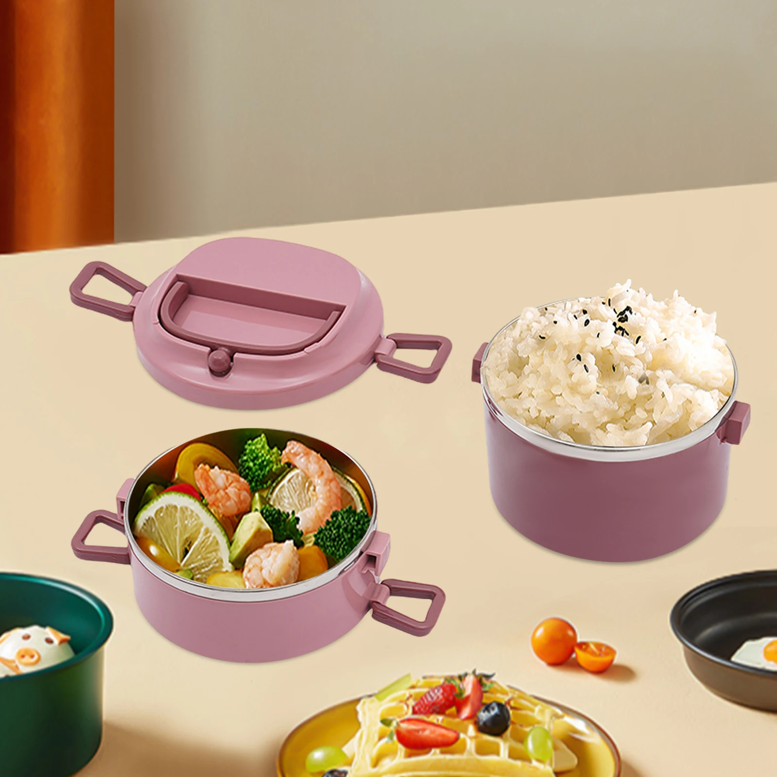 Lonchera de 2 Niveles de 1.7L, Contenedor Aislado de Acero Inoxidable 304 para Preparación de Comidas, Bento Box para el Trabajo o la Escuela, Hermética, Rosa
