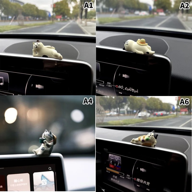 Cute Car Interior Decoration Ornaments Mini Cat Action Figure Auto Dashboard Rearview Mirror Decoration Car Accessories