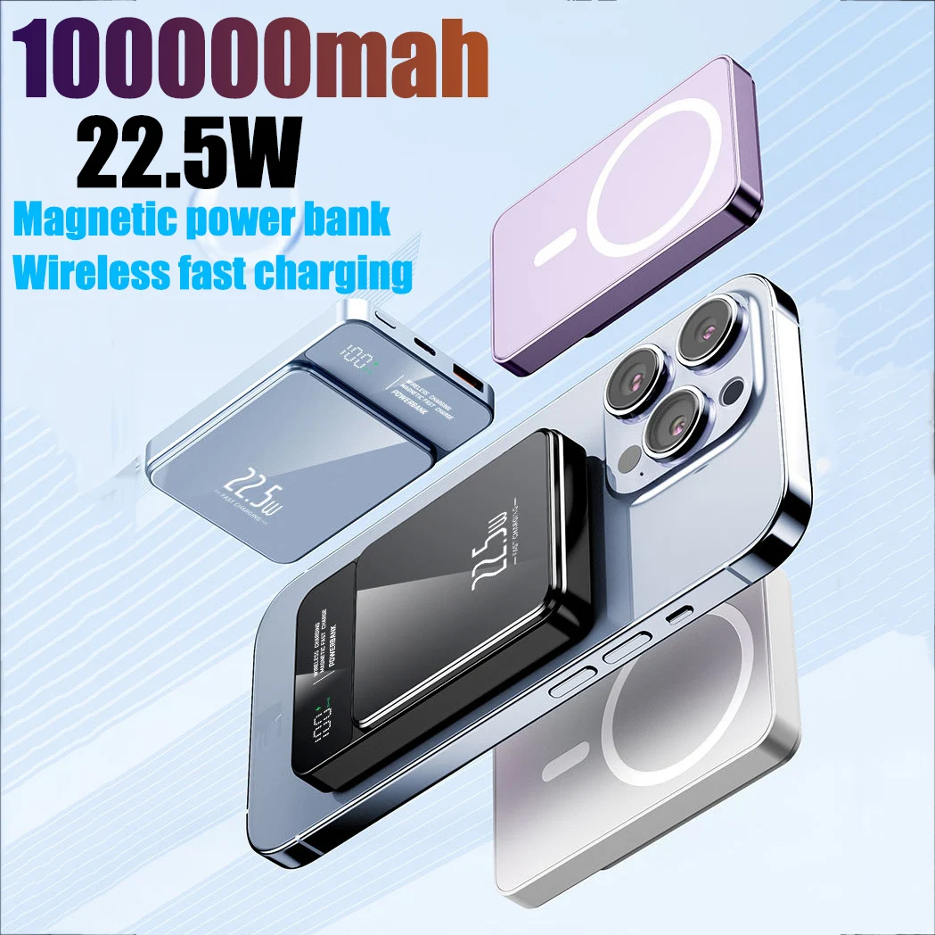 

For IPhone Magnetic Power Bank 100000mah Wireless Magnetic Power Bank Magsafe Super Fast Charging For Xiaomi Samsung Huawei