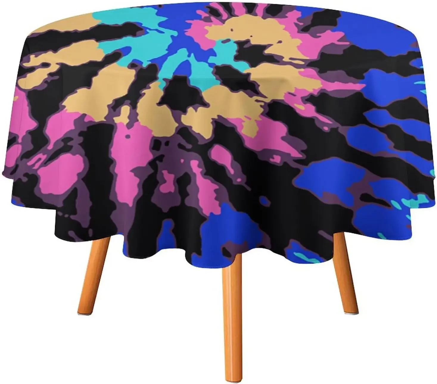 Retro Spiral Hippie Swirl Tie Dye Circle Tablecloth - Chic Watercolor Colorful Water Resistant Cover