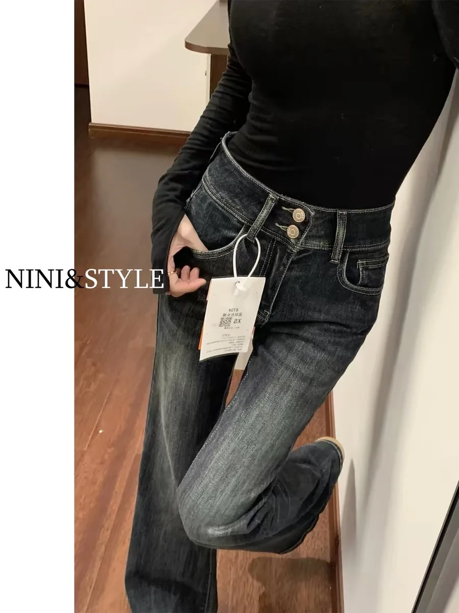 

American Sle High Waist Slimming Micro Flared Denim Jeans Women's Spring 2026 Trendy Long Pants Casual Wide Leg Pants