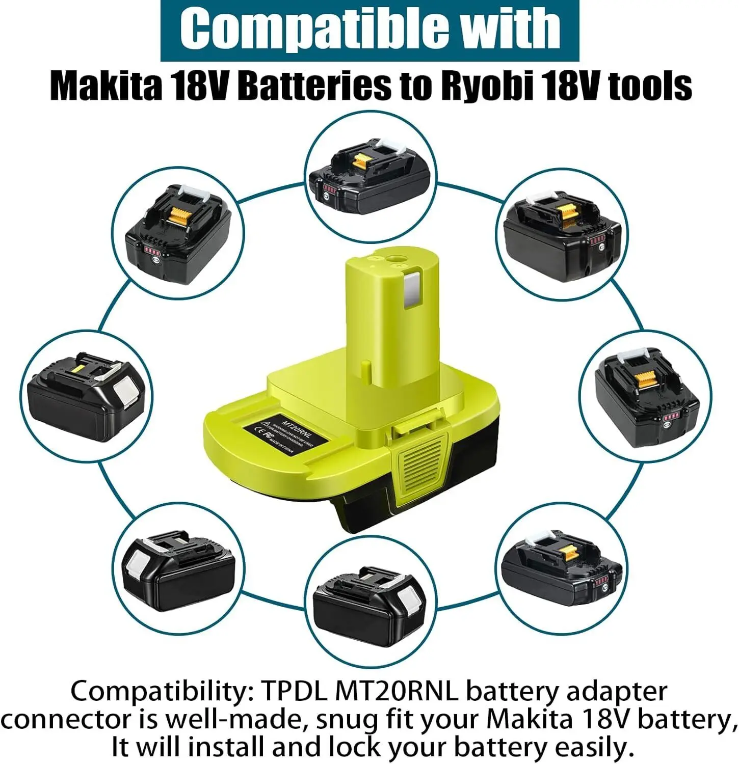 MT20RNL Battery Adapter Converter Use for Ryobi 18V Tools Converts for Makita 18V Li-ion Battery to for Ryobi 18V Li-ion Battery