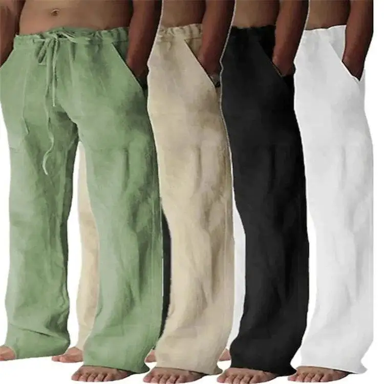 

Trendy Breathable Sports Casual Pants Loose Elastic Waist Rope Design Summer Long Pants for Teenage Boys High Waist Straight Leg