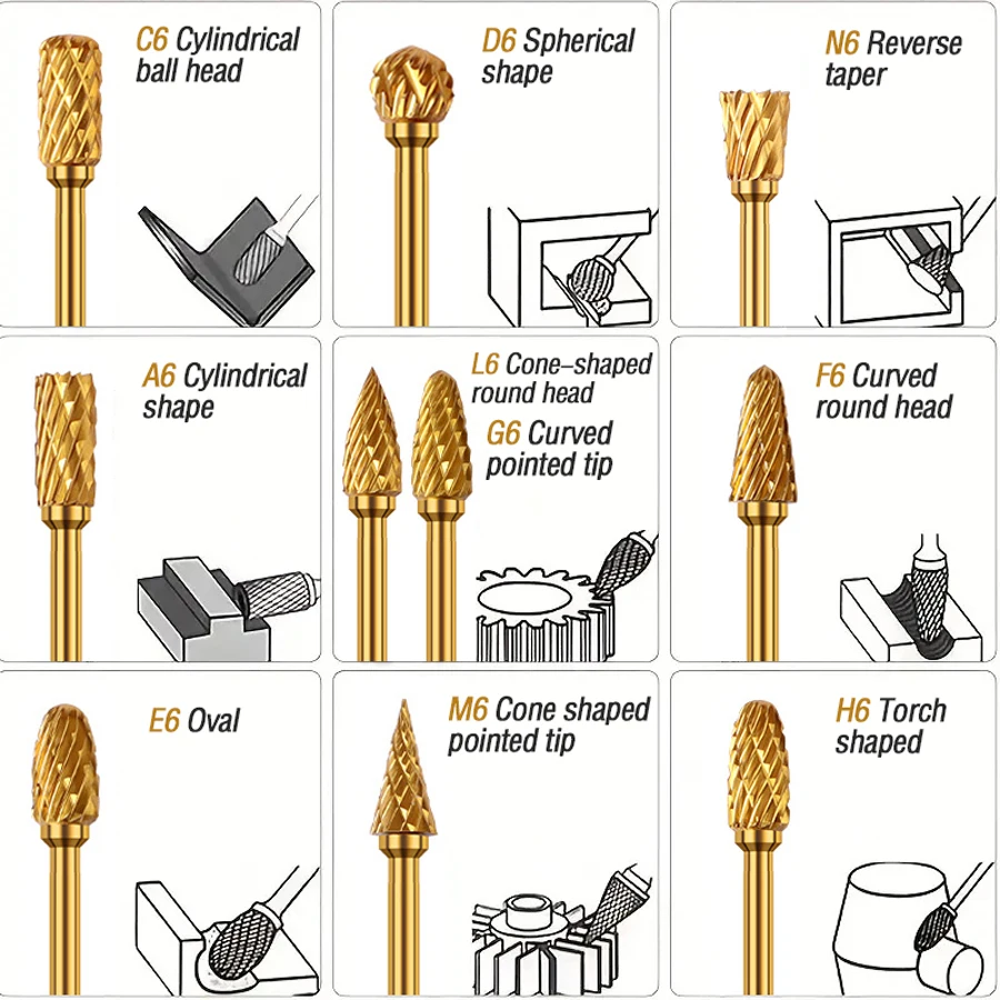 مجموعة مبرد دوارة من سبائك الأخدود المزدوج 10 قطع، مناسبة لرؤوس طحن توسيع البلاستيك والخشب والألومنيوم