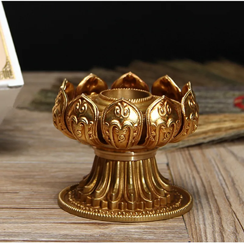 

10cm Delicate Pure Copper Gold Exquisite Carving Lotus Shape Hand Cranking Prayer Wheel Buddhist Temple Supplies