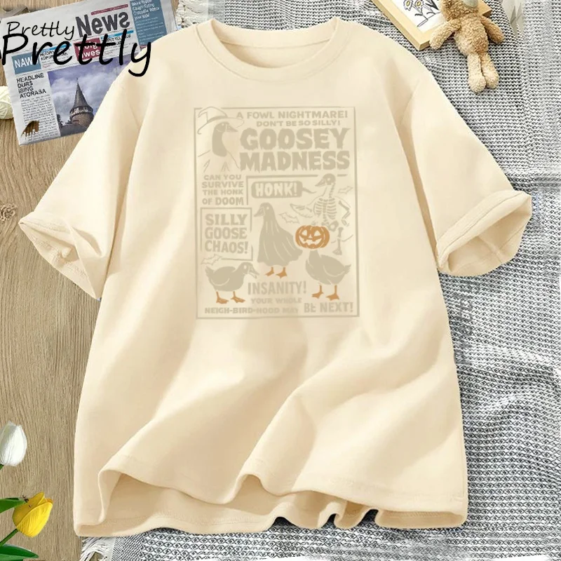 Vintage Halloween Silly Goose T Shirt Casual Short Sleeve Just A Spooky Goose Tshirt Halloween Spooky T-shirt Fall Pumkin