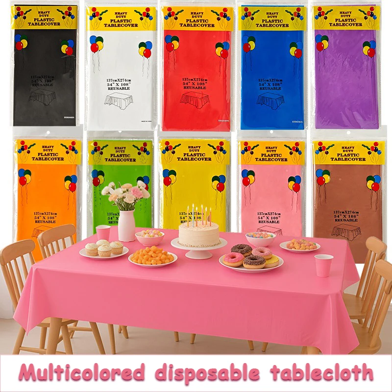 

Colorful Disposable PE Tablecloth Waterproof Oil Proof Rectangular for Birthday Party Picnic Christmas Wedding Home Table Cover