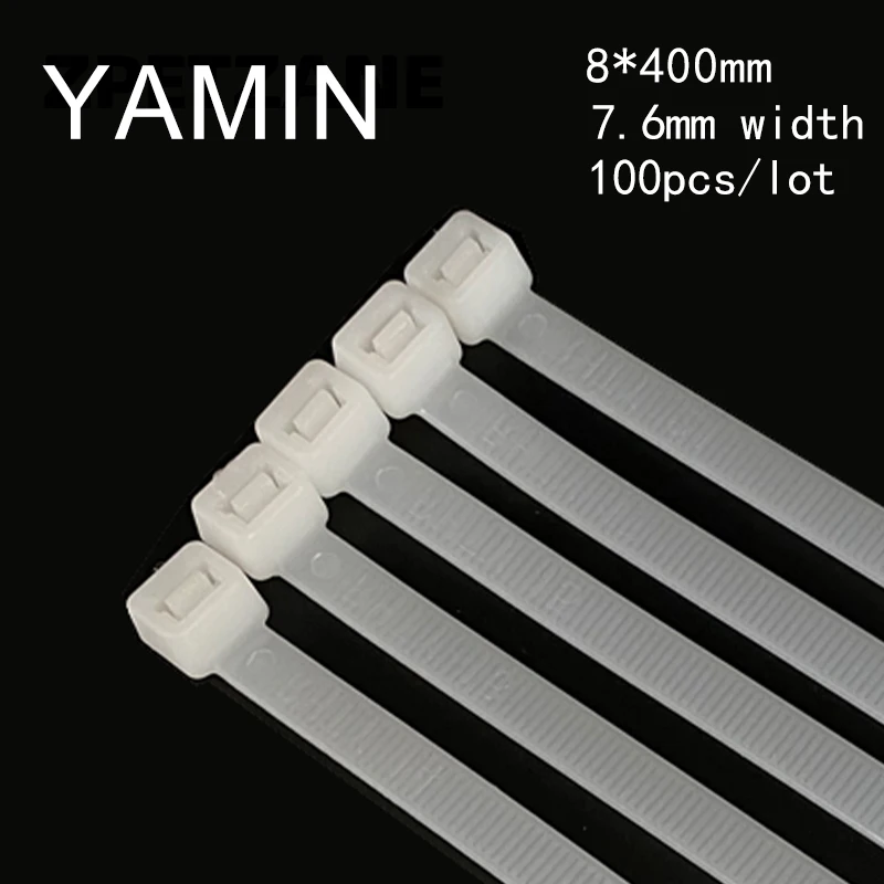 100pcs/lot 8*400mm 7.6 Width National Standard Plastic Nylon Cable Tie Computer Line Bundle Up Disposable Bandage