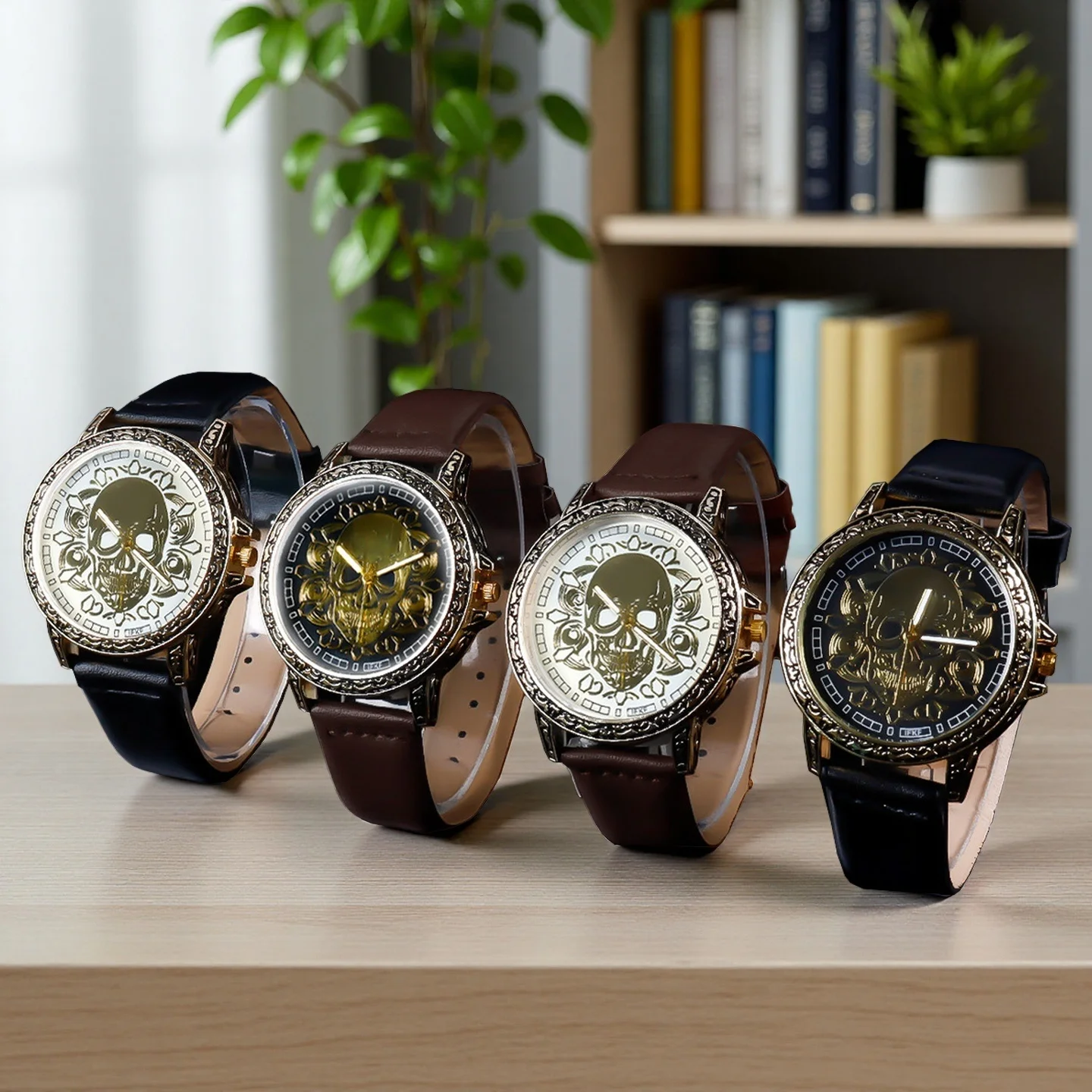 

1 шт. Новые мужские часы в ретро-стиле с персонализированным циферблатом с рельефным изображением черепа, повседневные кварцевые наручные часы для учащихся средней и старшей школы.