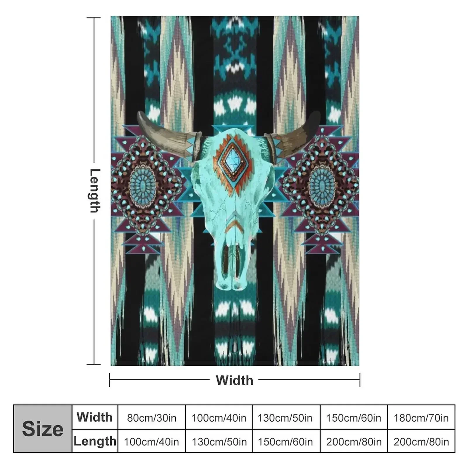 Tribal Design With Cow Scull - Turquois, Blue And Purple Brush Strokes Throw Blanket