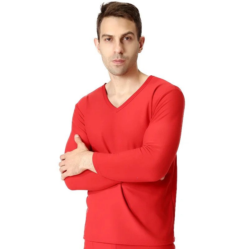 Winter Fleece Thicken Tops Large Size 6XL 7XL 8XL 9XL Men's Thermal Underwear Tops V Neck Long Sleeve Black Wine Red Cotton Tops