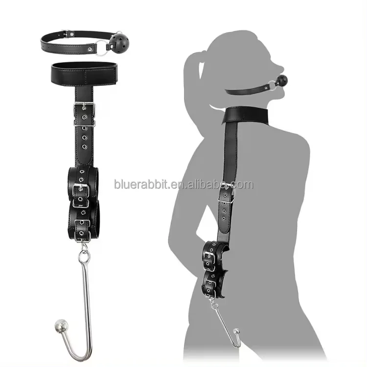 Sex Bondage Collar with Anal Hook & Ball Gag Wholesale BDSM Slave Neck to Wrist Leather Bondage Restraints Kit Sex Game