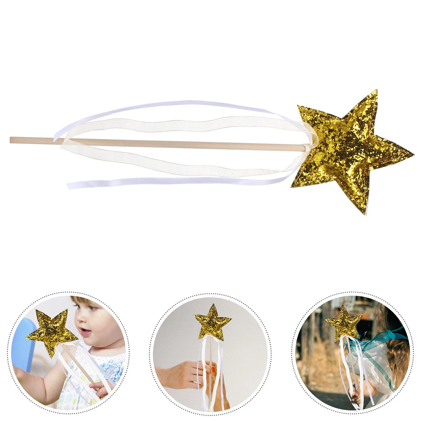 

1pc Star Topper Fairy Wand Ribbon Decorative For Cosplay Party Stage Prop Wood Fairy Wand Shiny Rod