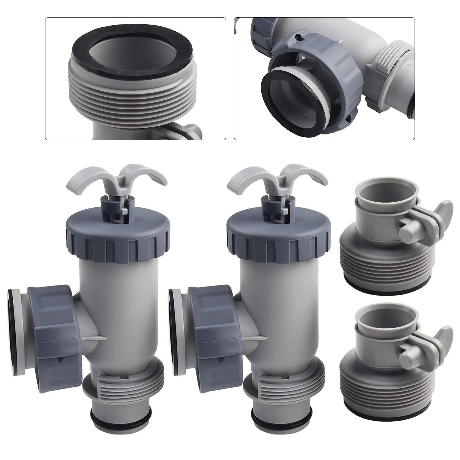 

2 Set For Intex Above Ground Plunger Valves Hose Adapters For Filter Pump Connections 1.25" To 1.5" Swimming Pool Accessories