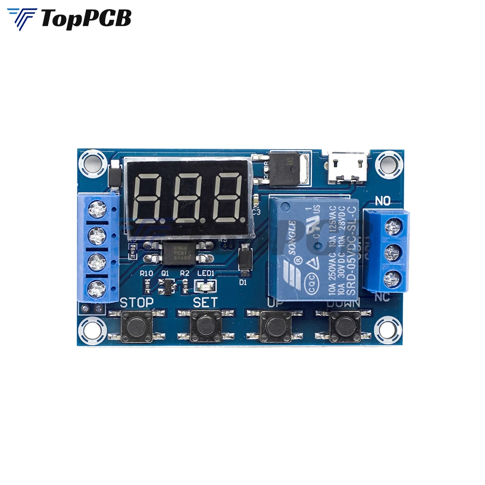 0.1S-999M Adjustable LED Digital Time Delay Relay Module DC 6-30V Cycle Timer Timing Control Switch Micro USB Reverse Protect