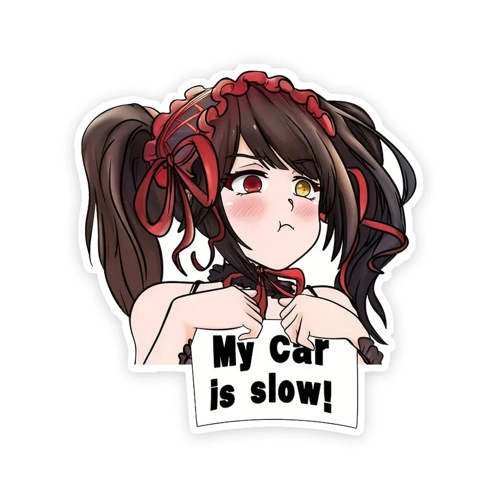 

13x14cm My Car Is Slow Car Sticker Anime Decal Sticker - Self-Adhesive Car Window, Wall & Laptop Decoration - Durable Design