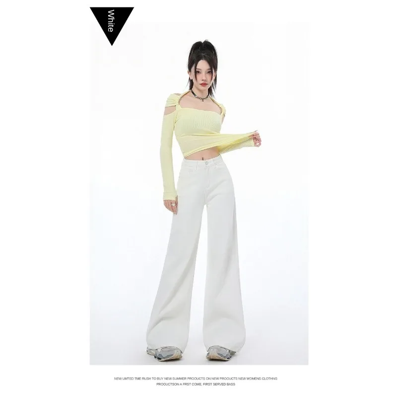 إمرأة جينز غير رسمي Y2K فضفاض صالح الدينيم السراويل استرخاء بنطلون واسعة الساق مضيئة Bootcut تمتد مريحة عالية الخصر السراويل الناعمة #1