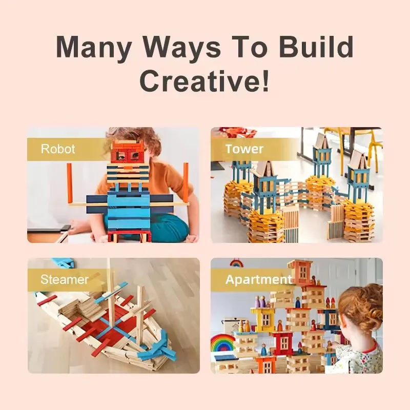 Mideer 100 pçs blocos de arcimedes brinquedos de construção casa modelo colorido bloco cidade de madeira brinquedo blocos de madeira para crianças 3y +