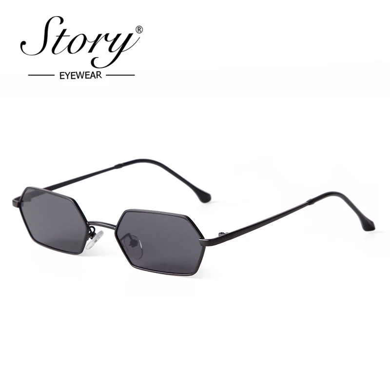 STORY Fashion Metal Hexagon Sunglasses Women Men 2024 Brand Designer Vintage Yellow Small Frame Rectangle Sun Glasses S9537A