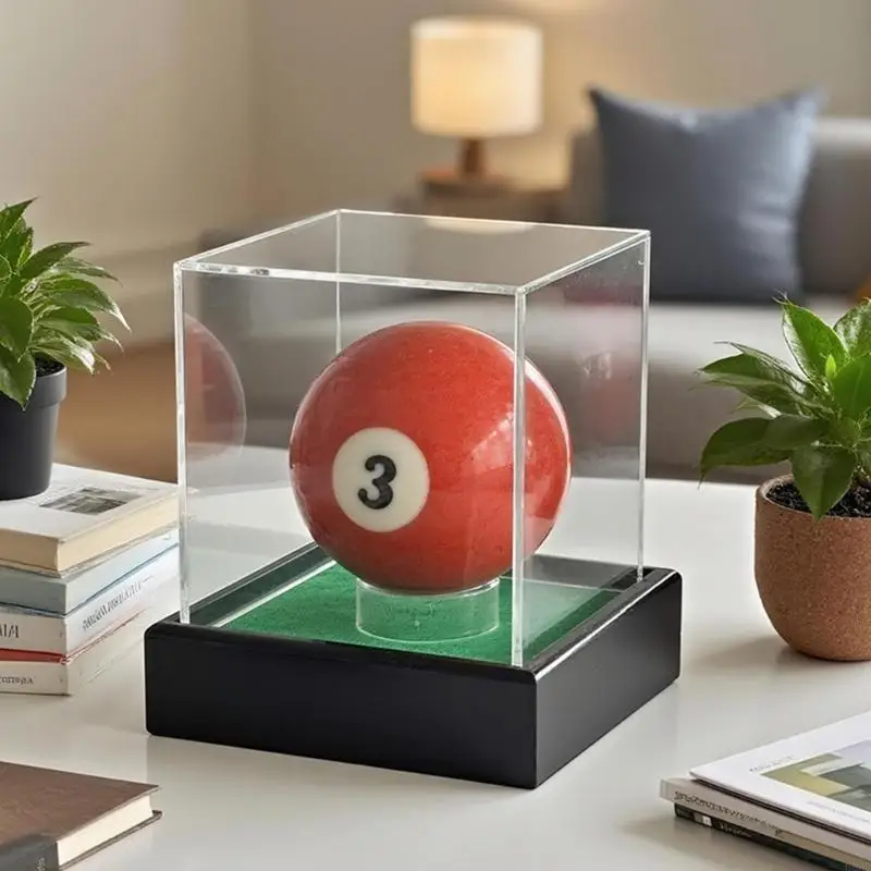 Collectible Ball Display Case in Clear Acrylic with Inner Stand, Green Base, and Dust-Reducing Build for Cabinet 69HD