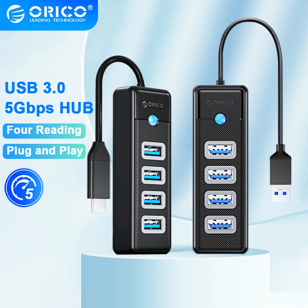 

USB-хаб ORICO 3.0 с 3/4 портами, высокоскоростной мини-разветвитель USB, OTG-адаптер для настольного ПК, компьютерные аксессуары, док-станция