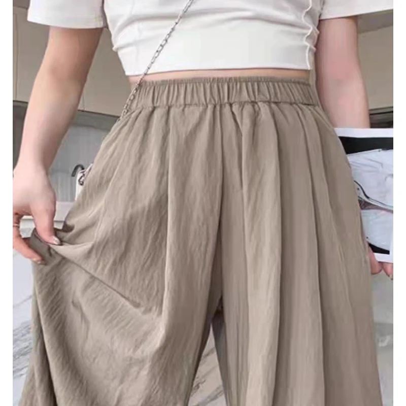 

Ice Silk Wide-leg Pants for Women in Summer Thin High Waist Drape Loose Lazy Style Large Size Straight Casual Women's Pants