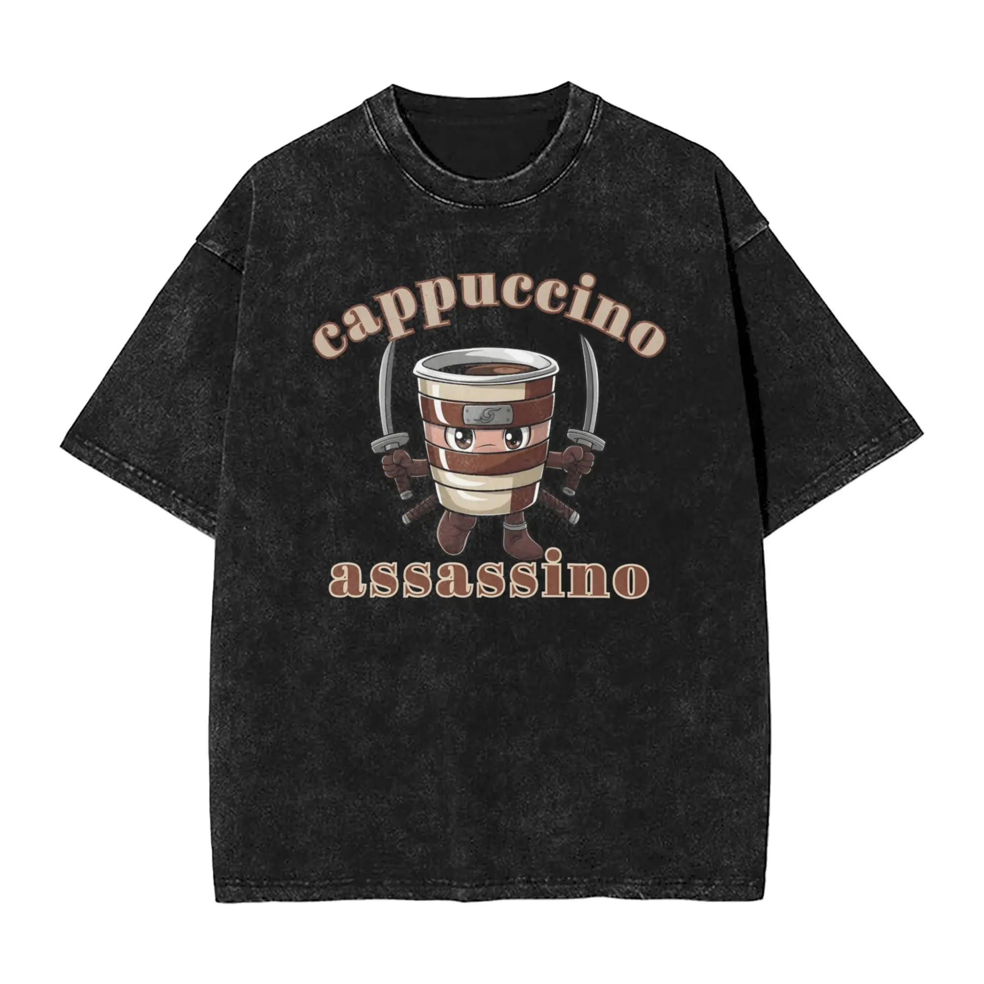 

Cappuccino Assassino Italian Brainrot Meme Men T Shirts Washed Novelty Tees Short Sleeve T-Shirts Cotton Birthday Gift Clothing