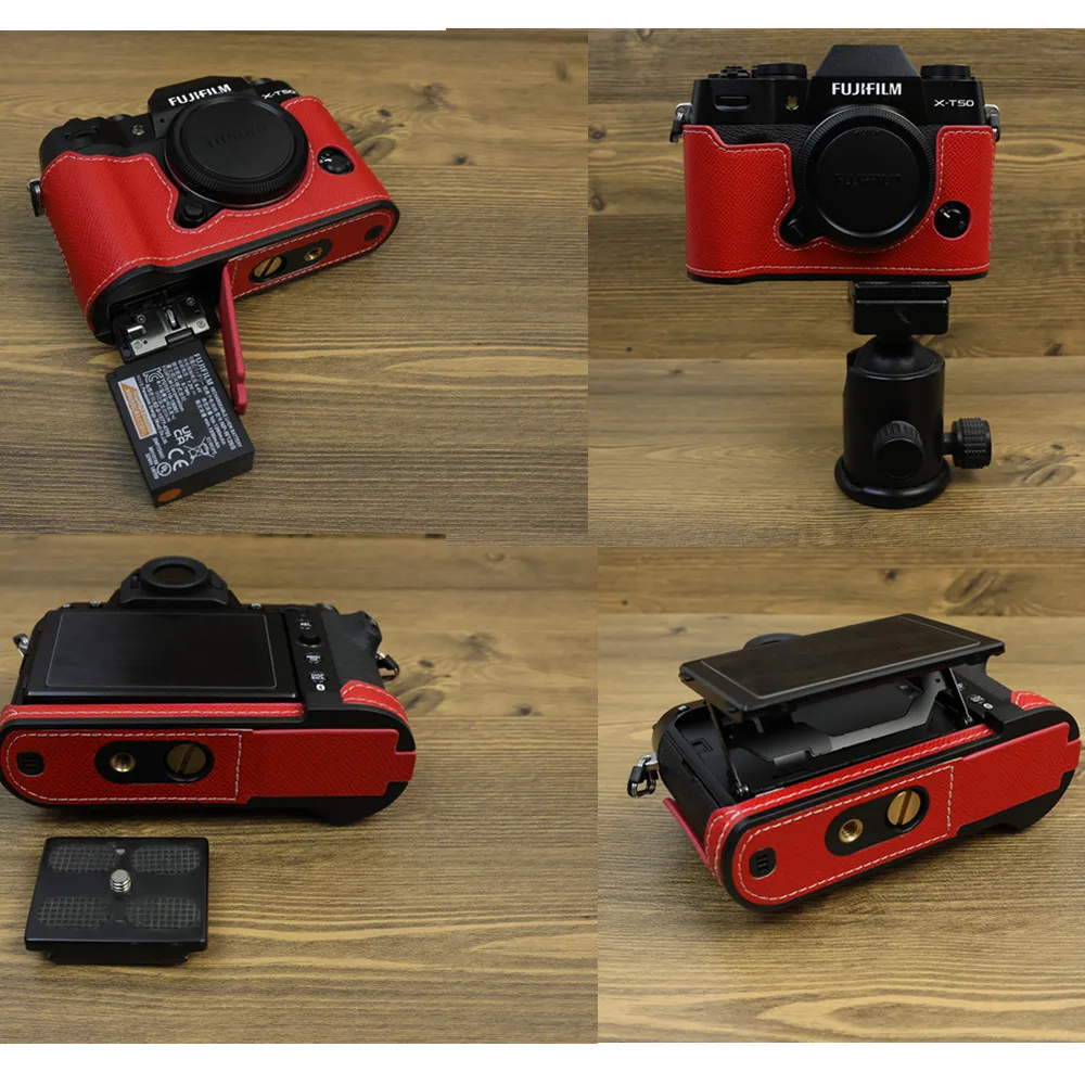 Półetui na kamerę XT50 PU, skórzana torba ochronna z syntetycznej skóry, jako szybkozłączka statywu do Fujifilm X-T50 Fuji XT50. — zdjęcie produktu 2
