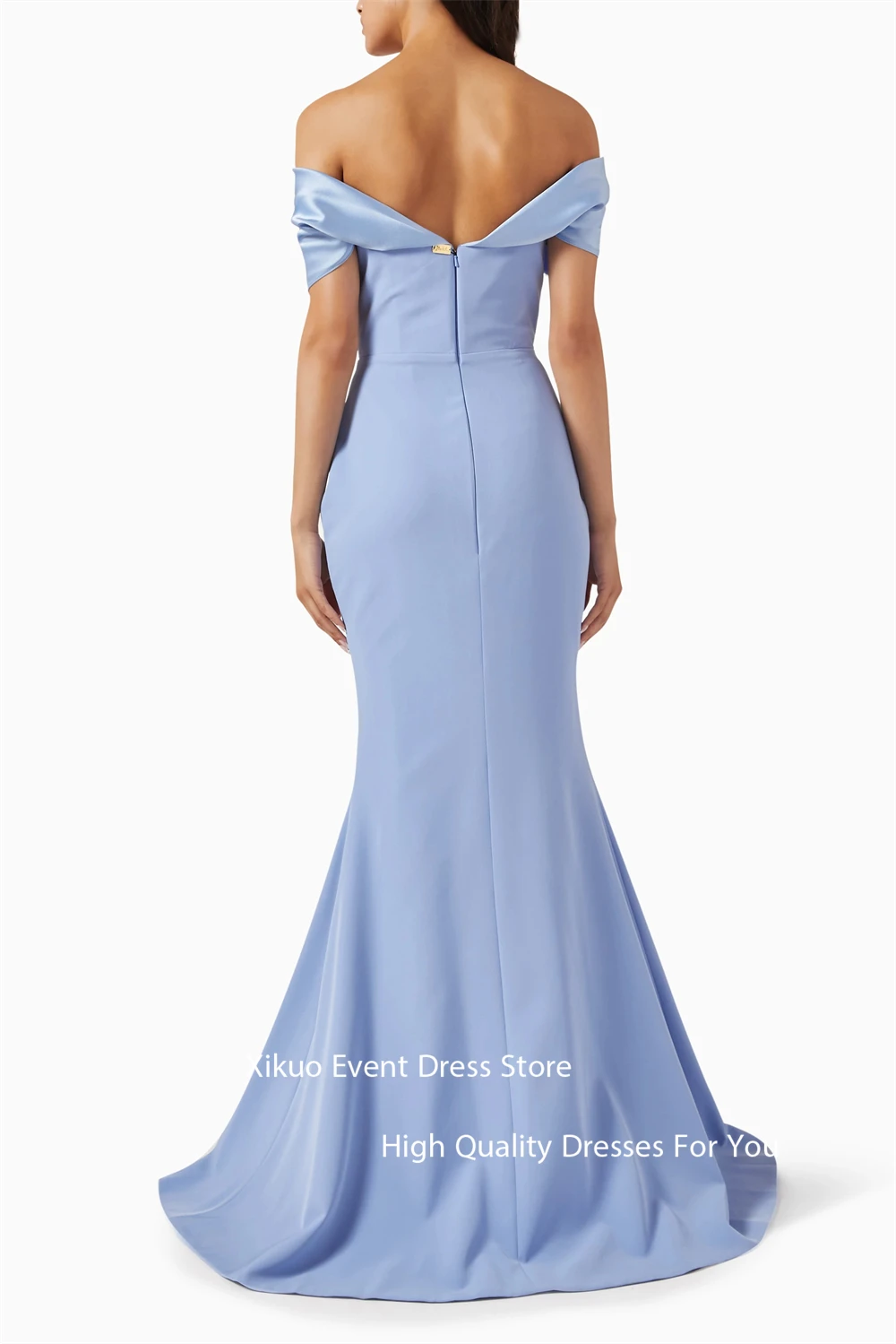 Xikuo Anmutige Blaue Satin Abendkleider Meerjungfrau Weg Von Der Schulter Robe Cocktail Femmes Sommer Saudi Party Prom Kleider Angepasst