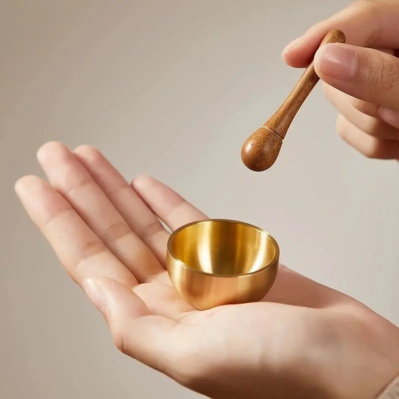 Mini Brass Singing Bowl Sound Healing Stress Relief Meditation Ornament for Relaxing Mood Stabilization Home Decor
