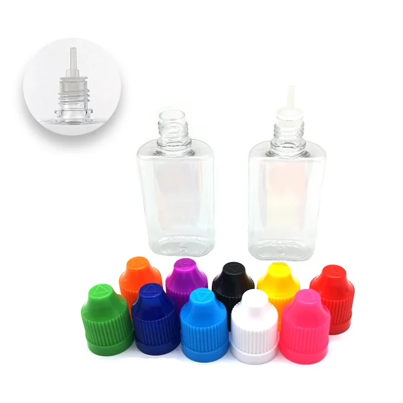 5pcs 30ml Empty PET Plastic Flat Dropper Bottles Clear Black Liquid Vials Containers Long Tip Cap with Funnel Refillable Bottles