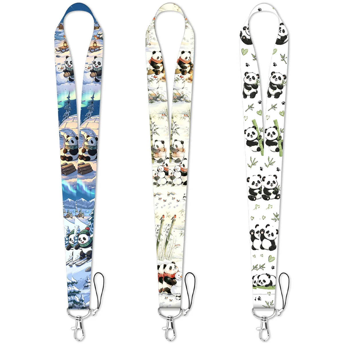Cute Panda Strap Keychain Winter Snow Bamboo Lanyard For Cars Motorcycles Key Anti-Lost Rope Fahion Accessories Gift for Friend