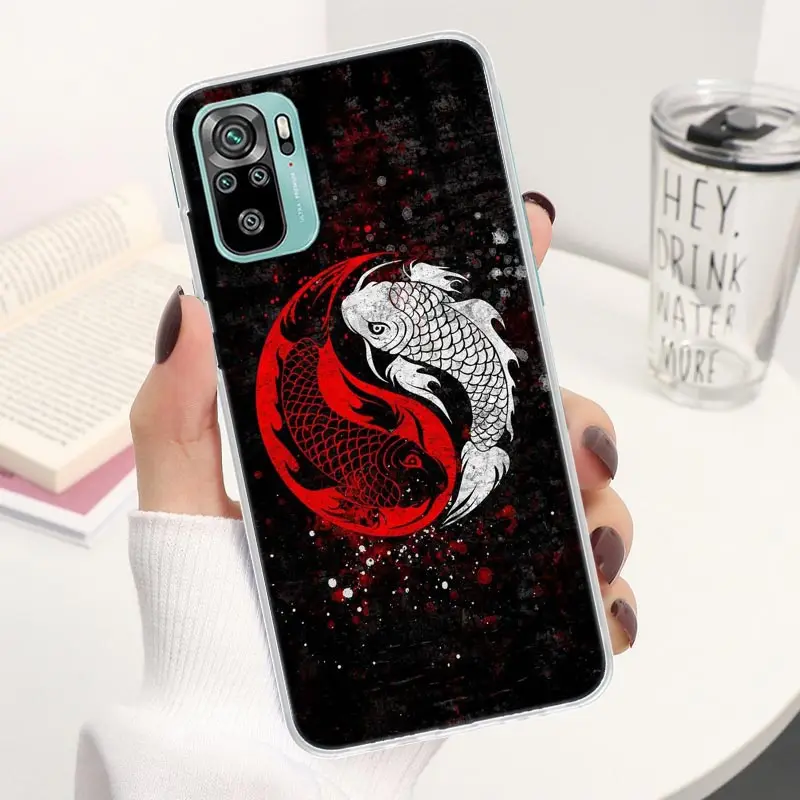 Giappone Koi Fish Yin Yang Art Coque custodia per telefono per Xiaomi Redmi Note 10S 11 11S 11T 11E 10 12 Pro Plus 9 9S 9T 5G 8 8T 7 6 5 Cover