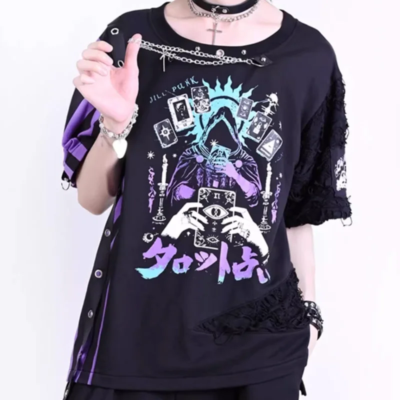 2025 Estate giapponese y2k Kill Matt Rock Punk Chain Donna Top Neutro T-shirt a maniche corte da uomo top vestiti