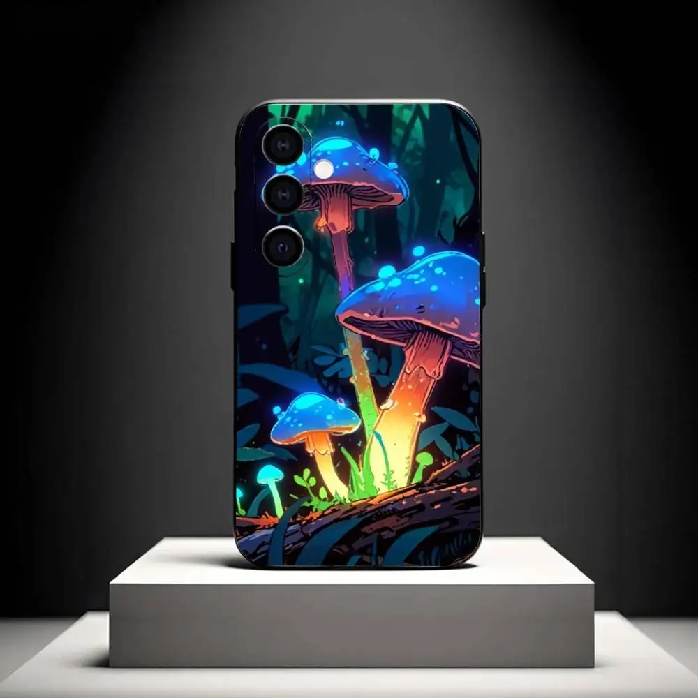 حافظة هاتف Trippy Art Mushroom لهاتف سامسونج جالاكسي A73، A72، A71، A70، A53، A52، A51، أخرى غلاف أسود ناعم #4