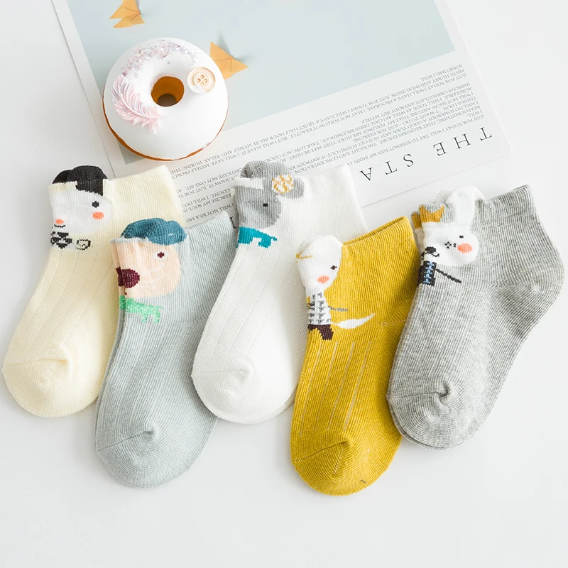 

Набор хлопковых носков для новорожденных из трех однотонных цветов с мотивами животных, трикотажная конструкция в рубчик, отличная воздухопроницаемость для младенцев