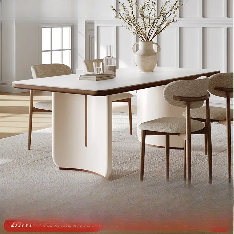 

Cream rock slab dining table, French medieval solid wood long dining table