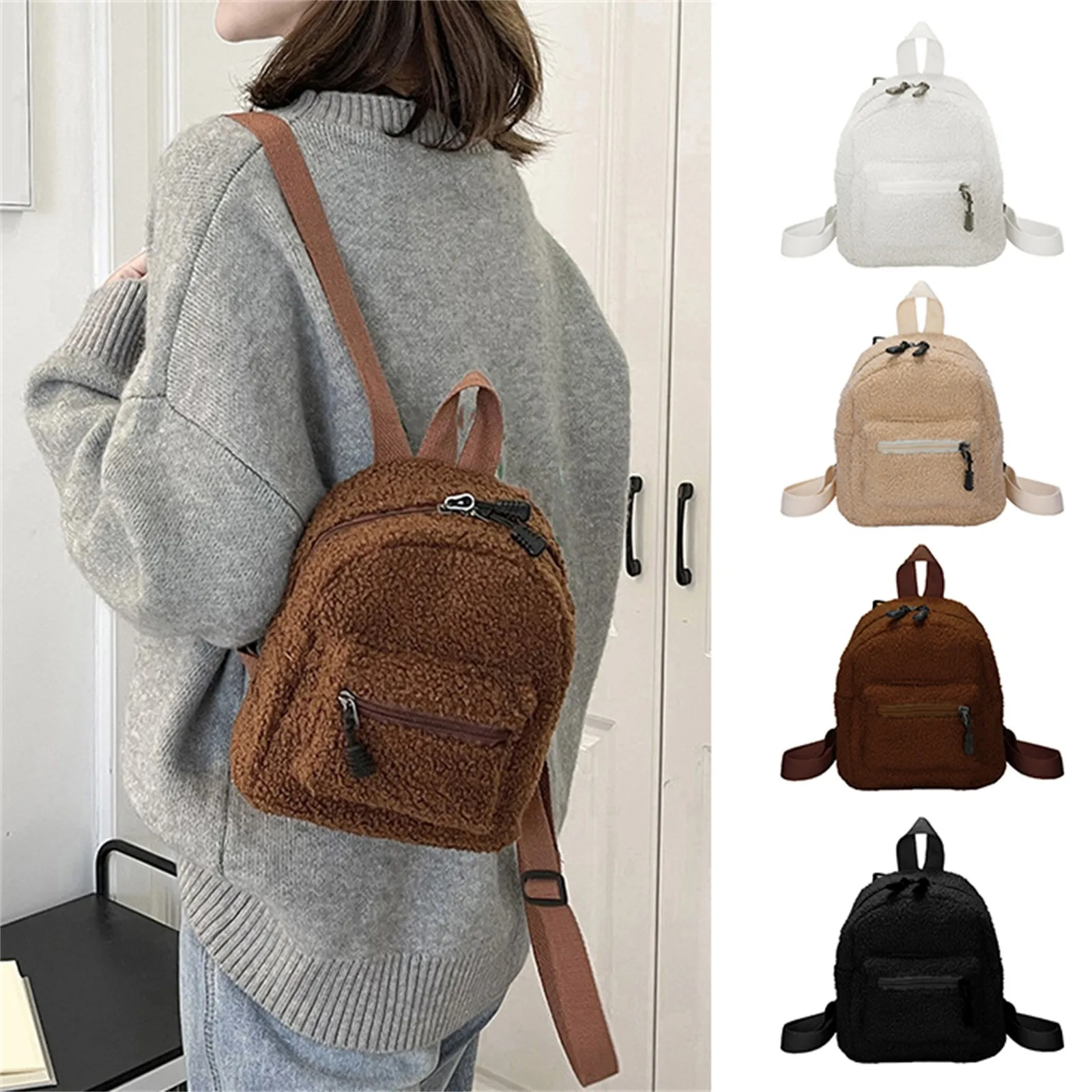 

Модные женские рюкзаки, маленький плюшевый женский рюкзак, мини-сумка на плечо, новая зимняя мягкая пушистая меховая школьная сумка для девочек Mochila