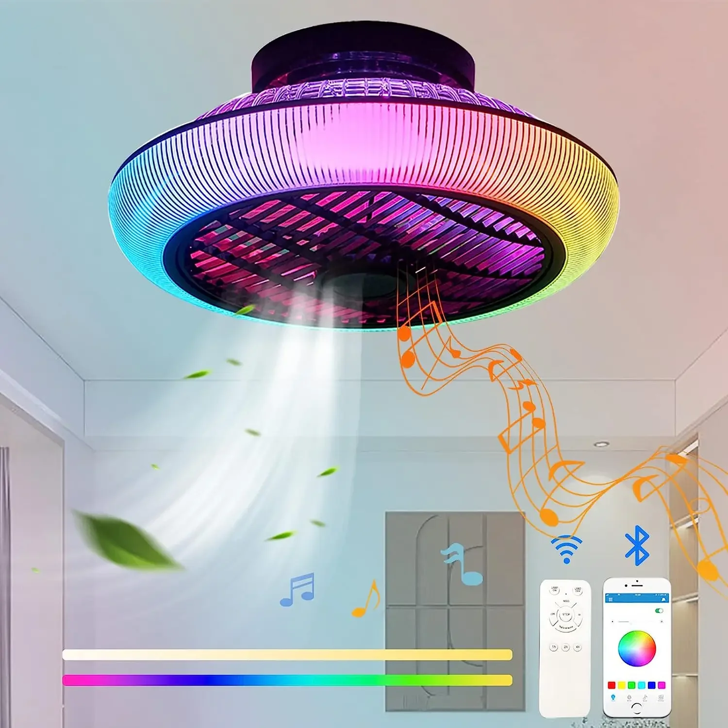 

46CM Ceiling Fan With Led Light Remote Control Smart Bluetooth Ventilator Sealing Fan Lamp For Home Living Room Decoration