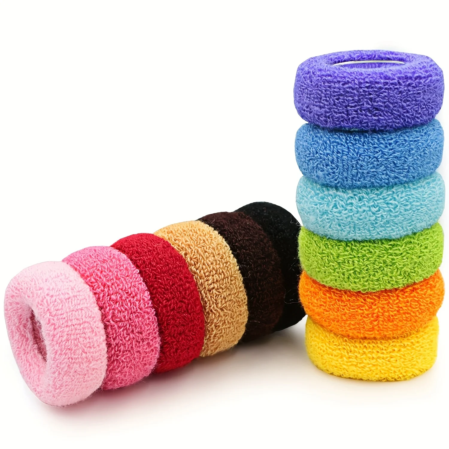 12pcs Large Stretch Thick Hair Ties For All Hair Types Seamless Terry Cloth Elastics Ponytail Holders Hair Accessories No Damage